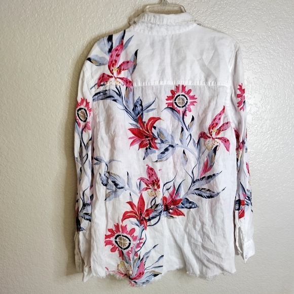 Chico's Linen Floral Fringe Shirt Sz M - Picture 8 of 10